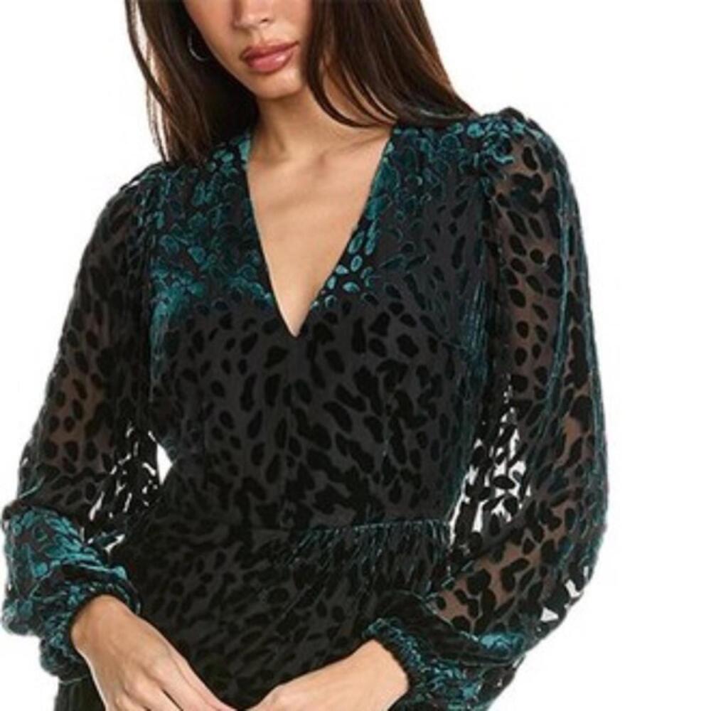 NWT Toccin NY $595 Doris Draped Mini Women's Size 8 Dress Leopard Print Teal - Picture 4 of 8